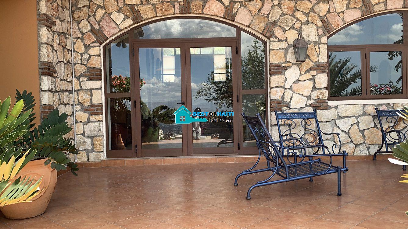 Luxury Fully Furnished Mansion for Rent in the Montana Hotel area of Petion-Ville, Haiti – 5 Spacious Bedrooms, 6 Bathrooms, Sparkling Swimming Pool, Jacuzzi, Whirlpool Jacuzzi Tubs, Air-Conditioner Units (A/C), Ceiling Fans, Washer/Dryer, Breathtaking Views, Strong Solar-Powered Electricity System, Bulletproof Doors/Windowns, Parking for 10 Cars, Servant Quarter, Round-the-Clock Armed Security Guards, Elicopter Landing Pad & More…