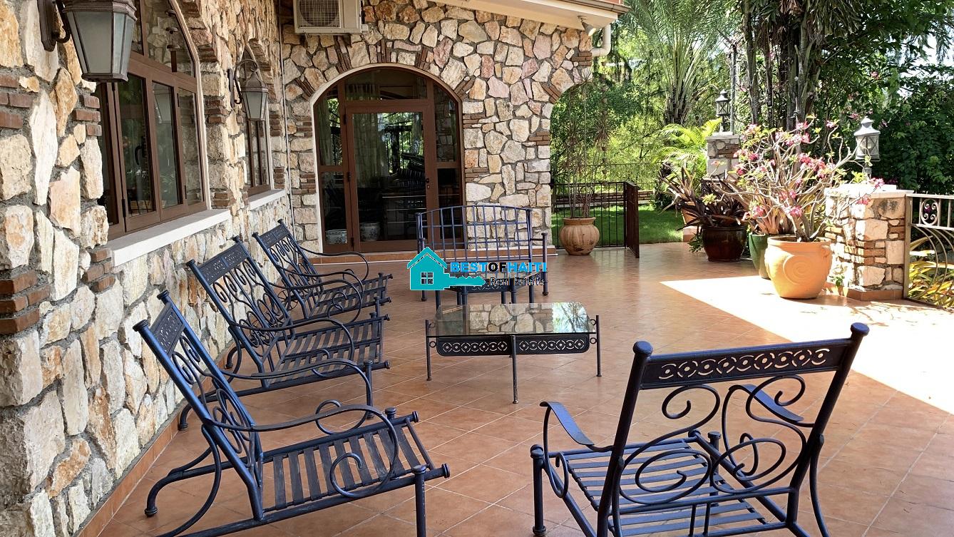 Luxury Fully Furnished Mansion for Rent in the Montana Hotel area of Petion-Ville, Haiti – 5 Spacious Bedrooms, 6 Bathrooms, Sparkling Swimming Pool, Jacuzzi, Whirlpool Jacuzzi Tubs, Air-Conditioner Units (A/C), Ceiling Fans, Washer/Dryer, Breathtaking Views, Strong Solar-Powered Electricity System, Bulletproof Doors/Windowns, Parking for 10 Cars, Servant Quarter, Round-the-Clock Armed Security Guards, Elicopter Landing Pad & More…