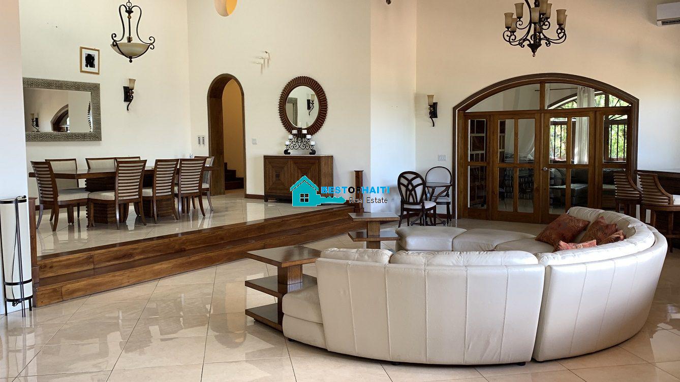Luxury Fully Furnished Mansion for Rent in the Montana Hotel area of Petion-Ville, Haiti – 5 Spacious Bedrooms, 6 Bathrooms, Sparkling Swimming Pool, Jacuzzi, Whirlpool Jacuzzi Tubs, Air-Conditioner Units (A/C), Ceiling Fans, Washer/Dryer, Breathtaking Views, Strong Solar-Powered Electricity System, Bulletproof Doors/Windowns, Parking for 10 Cars, Servant Quarter, Round-the-Clock Armed Security Guards, Elicopter Landing Pad & More…