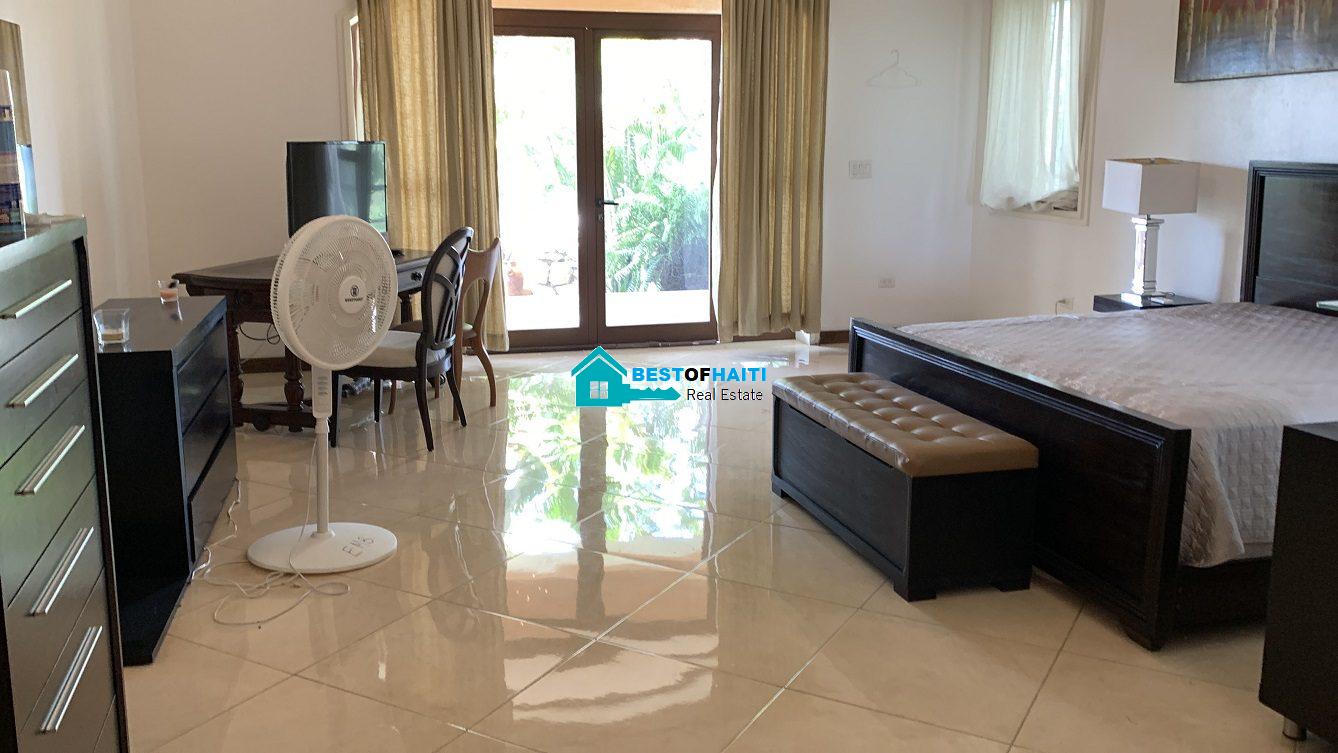 Luxury Fully Furnished Mansion for Rent in the Montana Hotel area of Petion-Ville, Haiti – 5 Spacious Bedrooms, 6 Bathrooms, Sparkling Swimming Pool, Jacuzzi, Whirlpool Jacuzzi Tubs, Air-Conditioner Units (A/C), Ceiling Fans, Washer/Dryer, Breathtaking Views, Strong Solar-Powered Electricity System, Bulletproof Doors/Windowns, Parking for 10 Cars, Servant Quarter, Round-the-Clock Armed Security Guards, Elicopter Landing Pad & More…