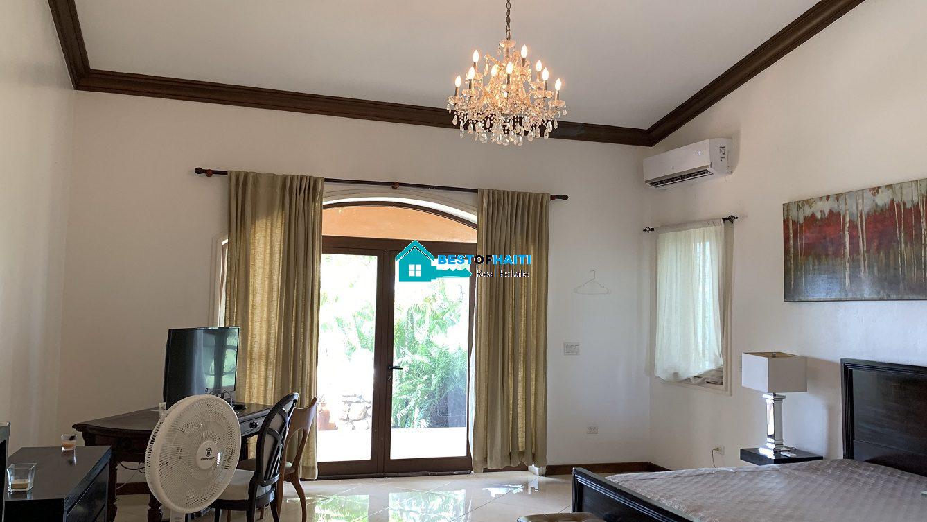 Luxury Fully Furnished Mansion for Rent in the Montana Hotel area of Petion-Ville, Haiti – 5 Spacious Bedrooms, 6 Bathrooms, Sparkling Swimming Pool, Jacuzzi, Whirlpool Jacuzzi Tubs, Air-Conditioner Units (A/C), Ceiling Fans, Washer/Dryer, Breathtaking Views, Strong Solar-Powered Electricity System, Bulletproof Doors/Windowns, Parking for 10 Cars, Servant Quarter, Round-the-Clock Armed Security Guards, Elicopter Landing Pad & More…