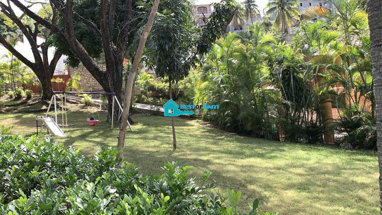 Luxury Fully Furnished Mansion for Rent in the Montana Hotel area of Petion-Ville, Haiti – 5 Spacious Bedrooms, 6 Bathrooms, Sparkling Swimming Pool, Jacuzzi, Whirlpool Jacuzzi Tubs, Air-Conditioner Units (A/C), Ceiling Fans, Washer/Dryer, Breathtaking Views, Strong Solar-Powered Electricity System, Bulletproof Doors/Windowns, Parking for 10 Cars, Servant Quarter, Round-the-Clock Armed Security Guards, Elicopter Landing Pad & More…