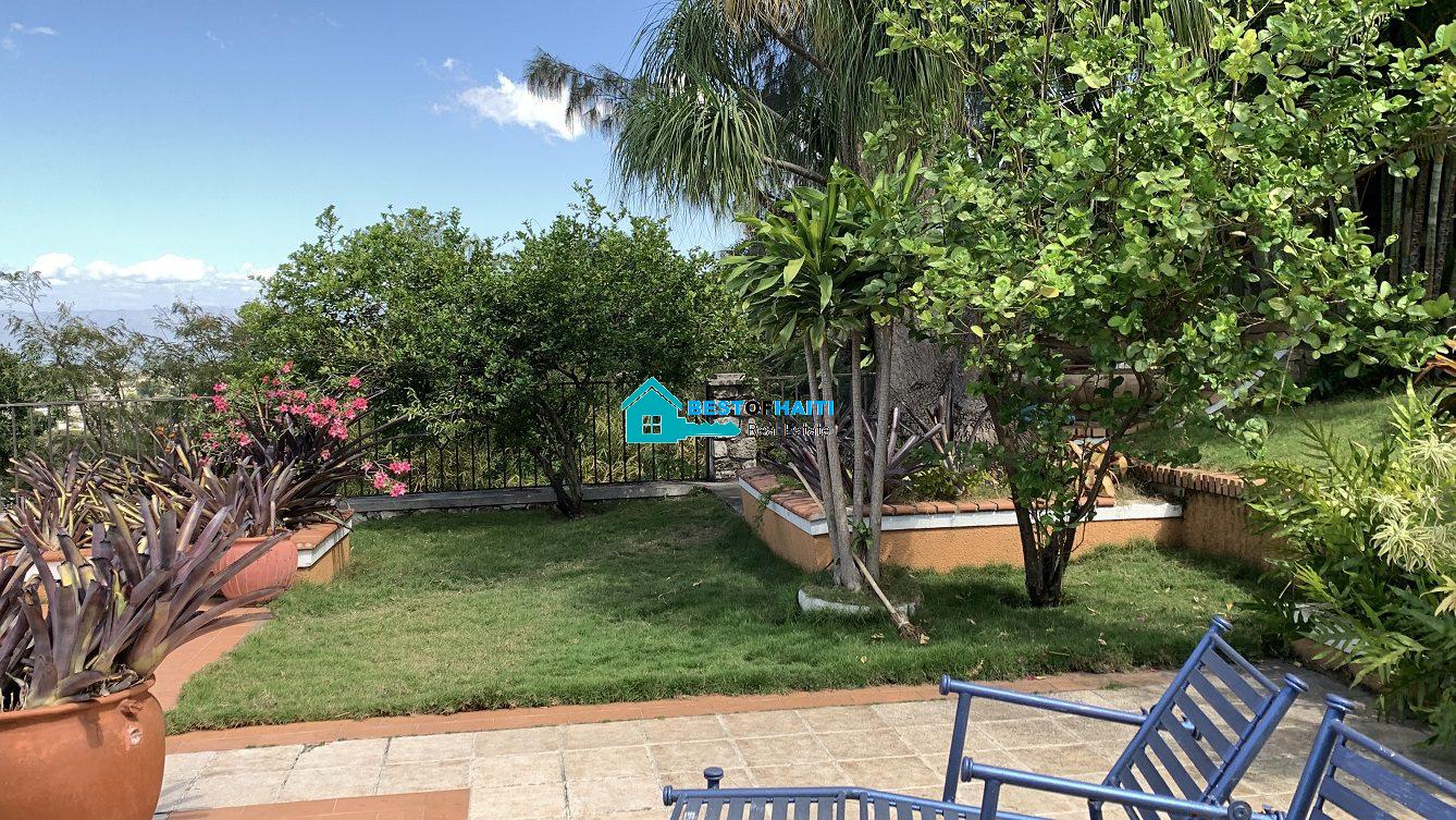 Luxury Fully Furnished Mansion for Rent in the Montana Hotel area of Petion-Ville, Haiti – 5 Spacious Bedrooms, 6 Bathrooms, Sparkling Swimming Pool, Jacuzzi, Whirlpool Jacuzzi Tubs, Air-Conditioner Units (A/C), Ceiling Fans, Washer/Dryer, Breathtaking Views, Strong Solar-Powered Electricity System, Bulletproof Doors/Windowns, Parking for 10 Cars, Servant Quarter, Round-the-Clock Armed Security Guards, Elicopter Landing Pad & More…