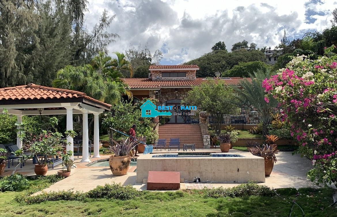 Luxury Fully Furnished Mansion for Rent in the Montana Hotel area of Petion-Ville, Haiti – 5 Spacious Bedrooms, 6 Bathrooms, Sparkling Swimming Pool, Jacuzzi, Whirlpool Jacuzzi Tubs, Air-Conditioner Units (A/C), Ceiling Fans, Washer/Dryer, Breathtaking Views, Strong Solar-Powered Electricity System, Bulletproof Doors/Windowns, Parking for 10 Cars, Servant Quarter, Round-the-Clock Armed Security Guards, Elicopter Landing Pad & More…