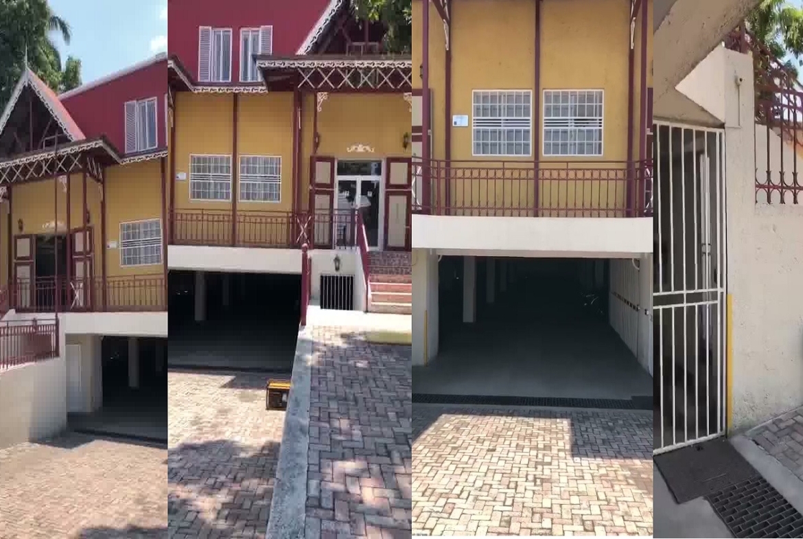 Huge Commercial Office Building for Sale in Turgeau, Port-au-Prince, Haiti – 1,000 m² of Office Space, 23+ Parking Spaces, Prefabricated Metal Complex (Florida Prefab), Bolted Structural Reinforcement, Certified Seismic-Resistant, Anti-cyclonic ASCE-705, 10-Foot-Tall Brick Wall/Fence, Massive Metal Gate, 23,000 Gallons Reservoir, Électricité d’Haïti (EDH), High-Speed Internet, DINEPA