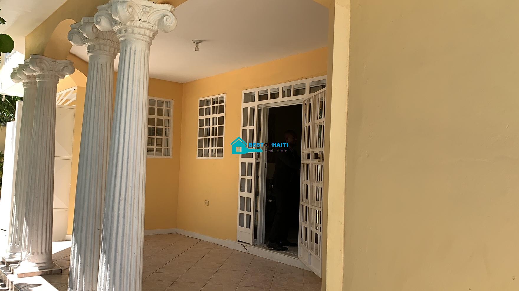 Beautiful, 3-Story, Mega Furnished House For Sale in Santo 17, Port-au-Prince, Haiti – 8 Spacious Bedrooms with Walk-in Closets, 7 Bathrooms, Multiple Living & Dining Rooms, Modern Kitchen, Floor-to-Ceiling Windows, Several Balconies, Servant Quarters, Big Yards/Gardens, 80-foot Artesian Well, High Fences, 2 Iron Gates, Lots of Parking Spaces
